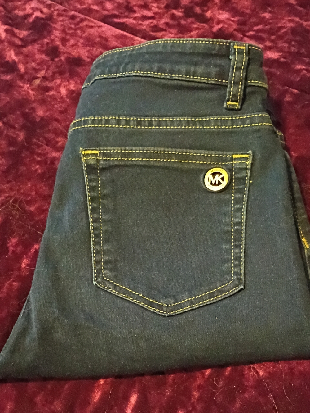 Michael Kors Dark Blue Denim Jeans with Yellow Stitching Stretch